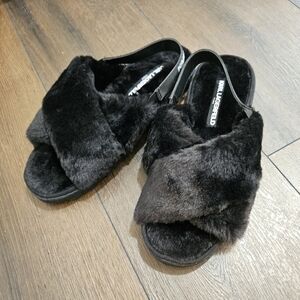 NEW Karl Lagerfeld Paris JESSICA Faux Fur Slippers/Slingback Sandals - Sz 8
